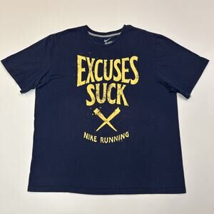 Nike Mens Shirt Size 2XL XXL Blue Running Regular Fit Excuses Suck Short Sleeve